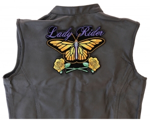 Lady Rider Butterfly And Yellow Roses Large Back Patch | Embroidered Biker Patches