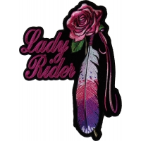 Lady Rider Pink Rose And Feathers Vertical Large Back Patch | Embroidered Biker Patches