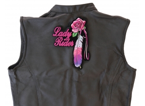 Lady Rider Pink Rose And Feathers Vertical Large Back Patch | Embroidered Biker Patches