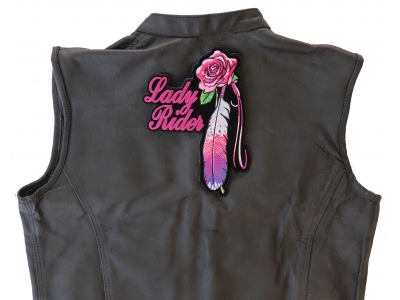 Lady Rider Pink Rose And Feathers Vertical Large Back Patch | Embroidered Biker Patches