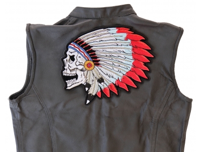 Screaming Skull With Head Dress Indian Large Patch | Embroidered Patches