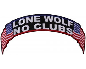 Lone Wolf No Clubs US Flag Rocker Patch | Embroidered Biker Patches