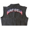 Infidel Patch, US Flag Large Rocker Patch shown on leather vest