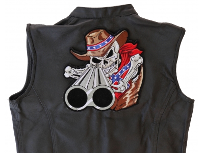 Rebel Cowboy Skull With Shotgun Barrels Large Back Patch