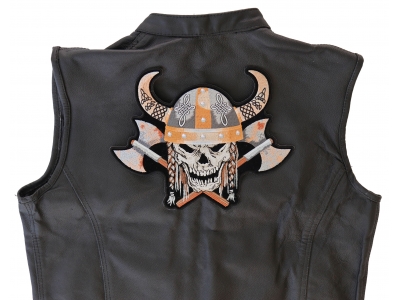 Viking Skull With Axes And Horn Helmet Patch