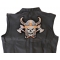 Viking Skull With Axes And Horn Helmet Patch Viking Skull Patch, Large Skull Patches for Biker Jackets shown on leather vest