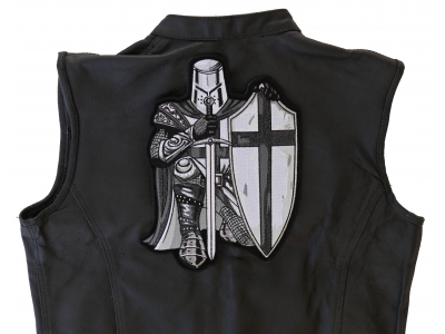 Crusader Kneeling Knight Black White Large Back Patch