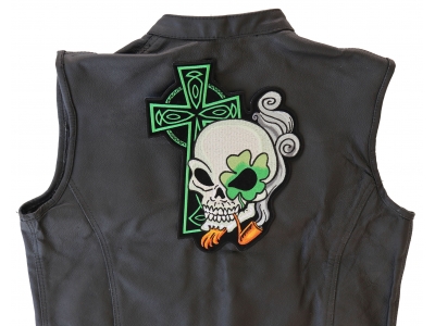 Irish Skull Cross Smoking Pipe Large Back Patch