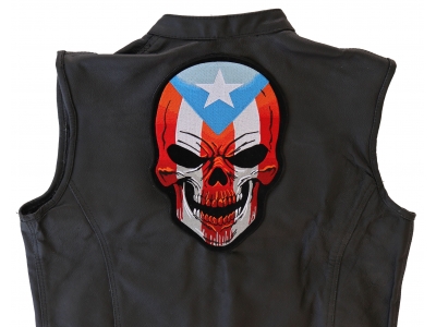 Puerto Rican Large Skull Back Patch With Puerto Rico Flag Colors