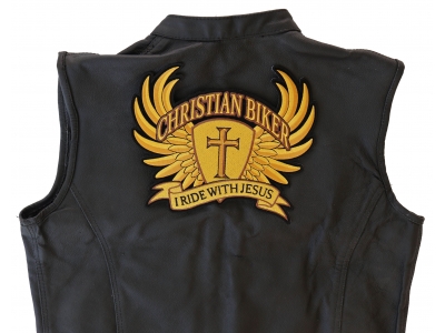 Christian Biker Patch Large In Brown I Ride With Jesus