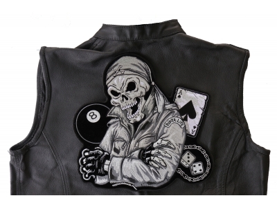 Biker Guy Skull Large Back Patch In Gray