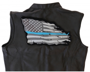Thin Blue Line American Tattered Flag Large Back Patch