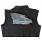 Thin Blue Line American Tattered Flag Large Back Patch Blue Stripe American Flag Patch, Large Patriotic Patches shown on leather vest
