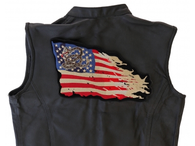 Don't Tread on Me Tattered US Flag Large Back Patch