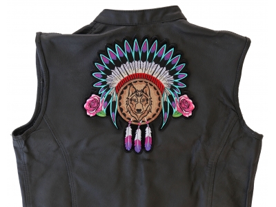 Native Head Dress Roses and Wolf Ladies Back Patch