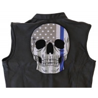 Police Skull US Flag with Blue Line Large Back Patch