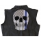 American Flag Blue Stripe Skull Patch, Large Skull Patches for Biker Jackets shown on leather vest