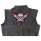 Robot Skull Colorful Large Back Patch Robotic Skull Patch, Large Skull Patches for Back of Vests shown on leather vest