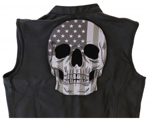 Gray USA Flag Skull Large Back Patch