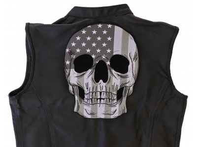 Gray USA Flag Skull Large Back Patch