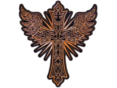 Christian Cross with Wings Large Back Patch