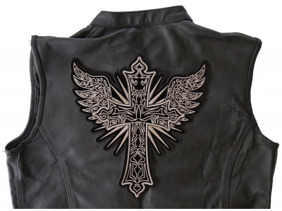 Christian Cross with Wings Large Back Patch