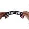 Lady Vet Patch, US Flag Large Rocker Patch shown on hand for size comparison