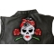 Rockabilly Lady Skull Large Patch Girly Skull and Roses Patch, Large Skull Patches for Back of Vests shown on leather vest