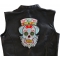 Sugar Skull with Beard Large Back Patch Bearded Sugar Skull Patch, Large Skull Patches for Back of Vests shown on leather vest