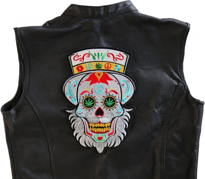 Sugar Skull with Beard Large Back Patch