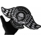 Old Skool Biker Forever Patch Old Skool Biker Forever Skull Checkered Flags and Spark Plugs Patch, Large Skull Patches for Biker Jackets shown on hand for size comparison
