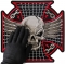 Maltese Skull Patch, Large Skull Patches for Biker Jackets shown on hand for size comparison