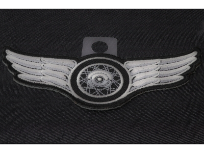 Winged Wheel Small White Patch | Embroidered Biker Patches