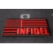 Infidel American Flag Black Red Patch | US Military Veteran Patches Black and Red American Flag Patch INFIDEL diagonal view