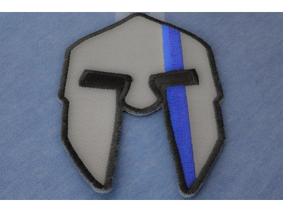 Spartan Helmet Blue Line Police Patch