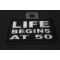 Life Begins at 50 Patch - Embroidered - Sew or Iron on to Jackets diagonal view