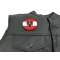 Austrian Flag Patch - 3x3 inch. Embroidered Iron on Patch shown on leather vest