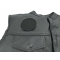 Black 3 Inch Round Blank Patch - By Ivamis Trading - 3x3 inch - Twill Fabric - Paper Backing - Embroidered and Laser Cut Borders shown on leather vest