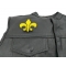 Fleur De Lis Patch, Iron on Patches shown on leather vest