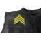Green and Yellow Sergeant Chevron Patch  Green and Yellow Sergeant Chevron Patch - 3x3.75 inch. Embroidered Iron on Patch shown on leather vest