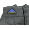 In Memoriam Folded Flag Patch - 3.5x2.5 inch. Embroidered Iron on Patch shown on leather vest