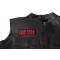 Loud Pipes Save Lives Red Patch Loud Pipes Save Lives Patch, Biker Saying Patches shown on leather vest