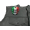 Mexican Flag Skull Small Patch Mexican Flag Skull Patch, Skull Patches shown on leather vest