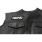 Nerd Patch - 4x1.5 inch. Embroidered Iron on Patch shown on leather vest