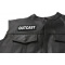 Outcast Patch - 4x1.5 inch. Embroidered Iron on Patch shown on leather vest