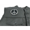 Peace Sign Patch Gray On Black Peace Sign Patch Gray On Black - 3x3 inch. Embroidered Iron on Patch shown on leather vest