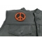 Peace Sign Patch Orange On Black - Iron on Patch - 3x3 inch shown on leather vest