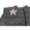 Pink and White Star Patch - Iron on Patch - 3x3 inch shown on leather vest