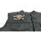Pipe Smoking Skull with Hat Iron on Patch  shown on leather vest