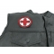 Red and Black Cross Medic Patch - Iron on Patch - 3x3 inch shown on leather vest